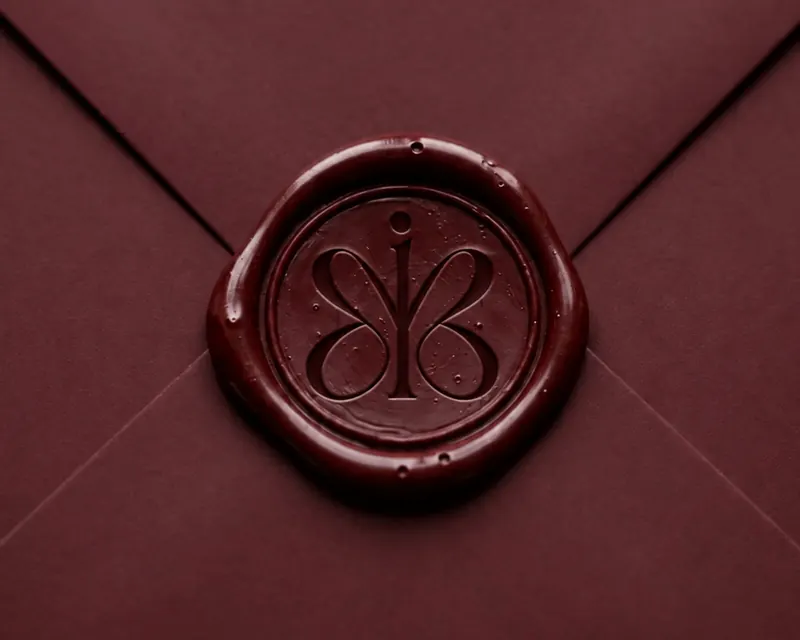 A burgundy envelope closed with a MarkIt wax seal